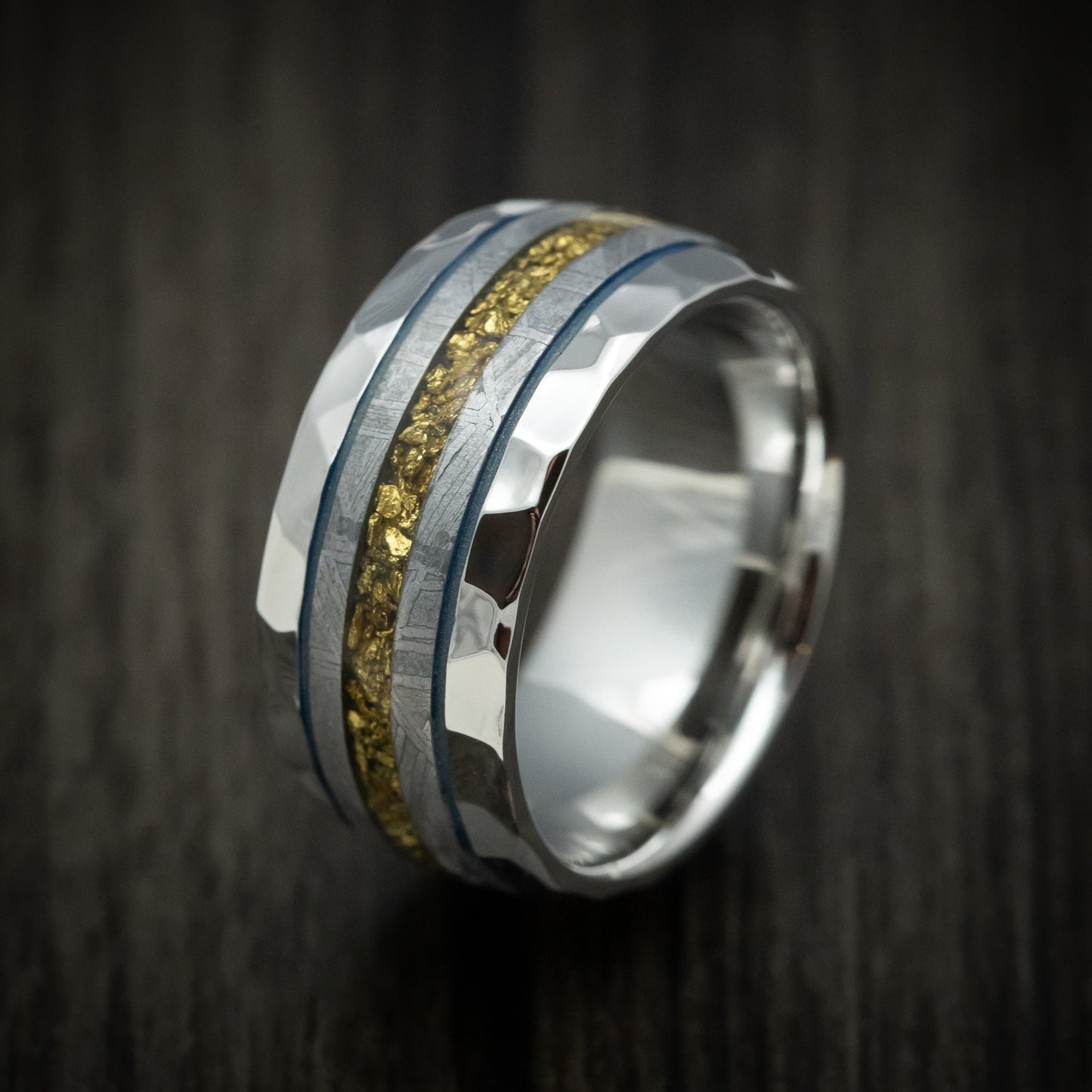 Cobalt Men's Ring with Gibeon Meteorite