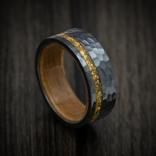 Black Men's Ring with Wood Sleeve