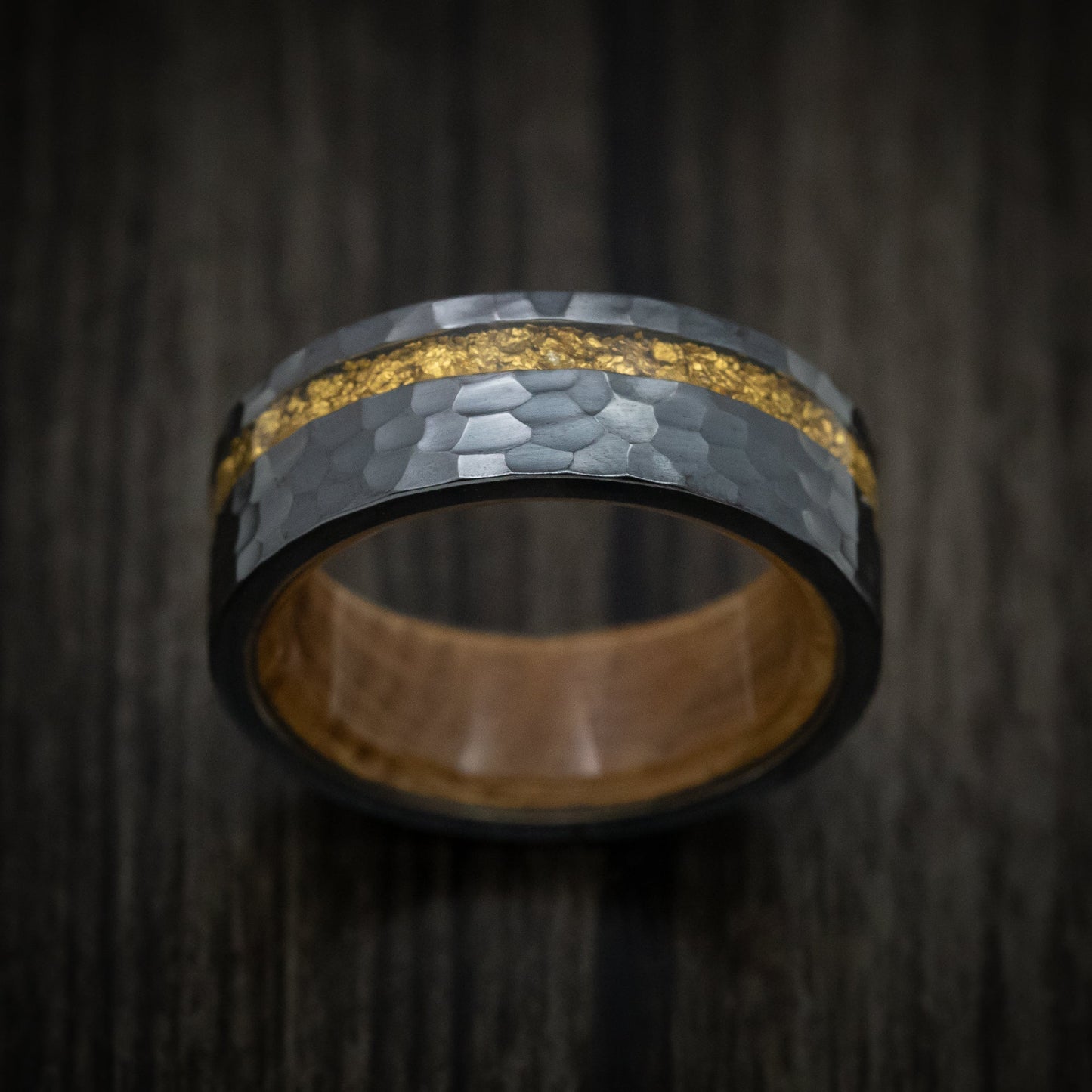 Black Men's Ring with Wood Sleeve