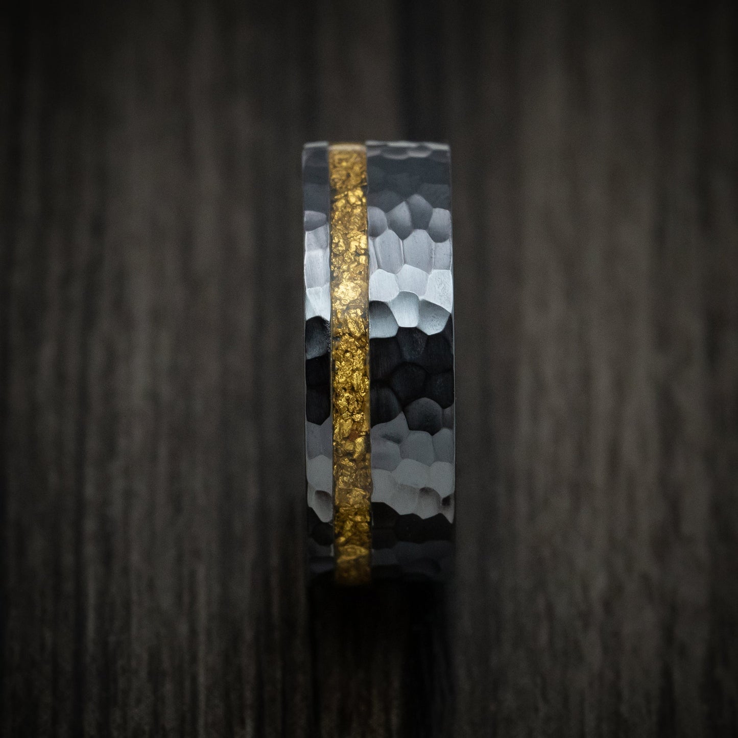 Black Men's Ring with Wood Sleeve