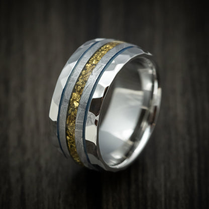 Cobalt Men's Ring with Gibeon Meteorite