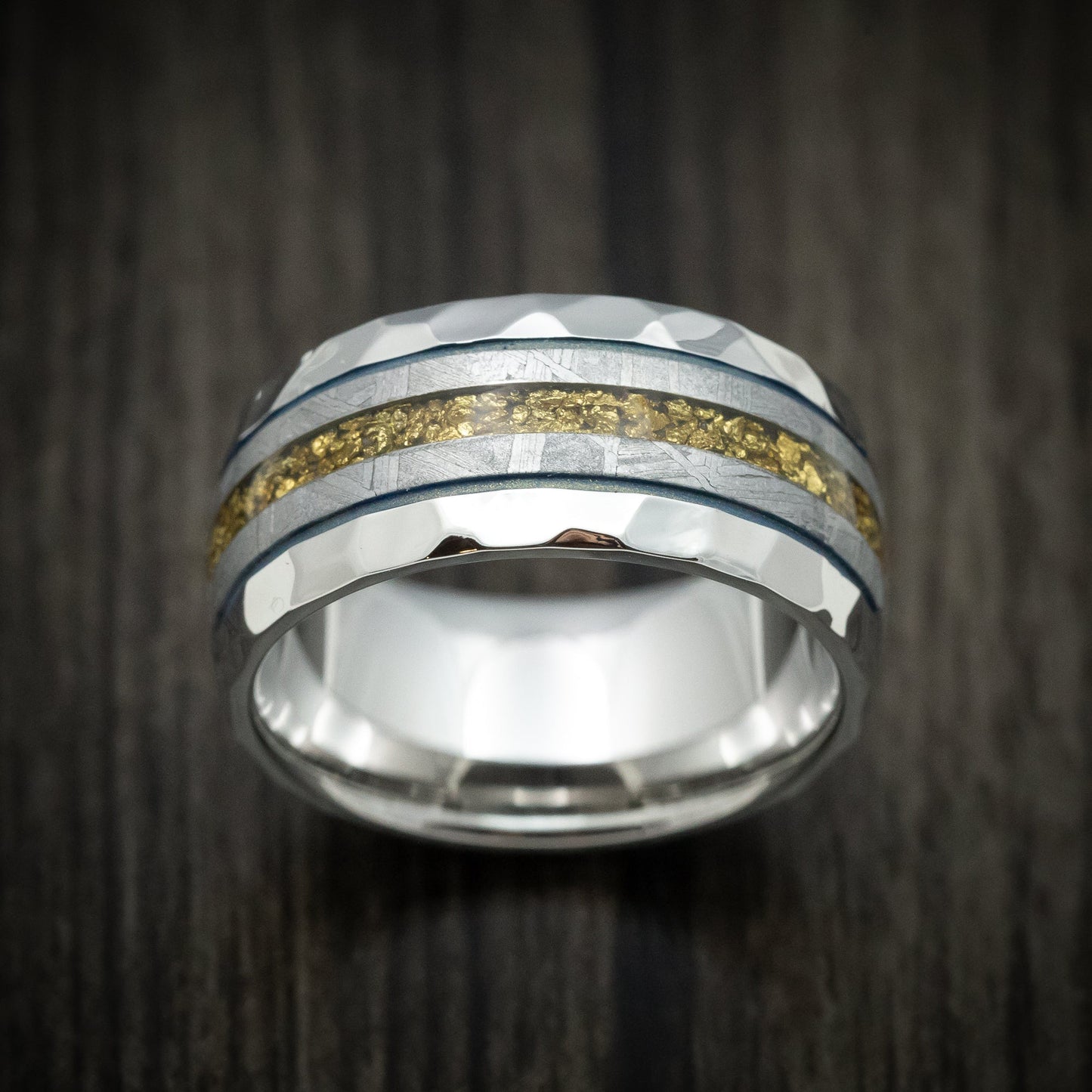 Cobalt Men's Ring with Gibeon Meteorite