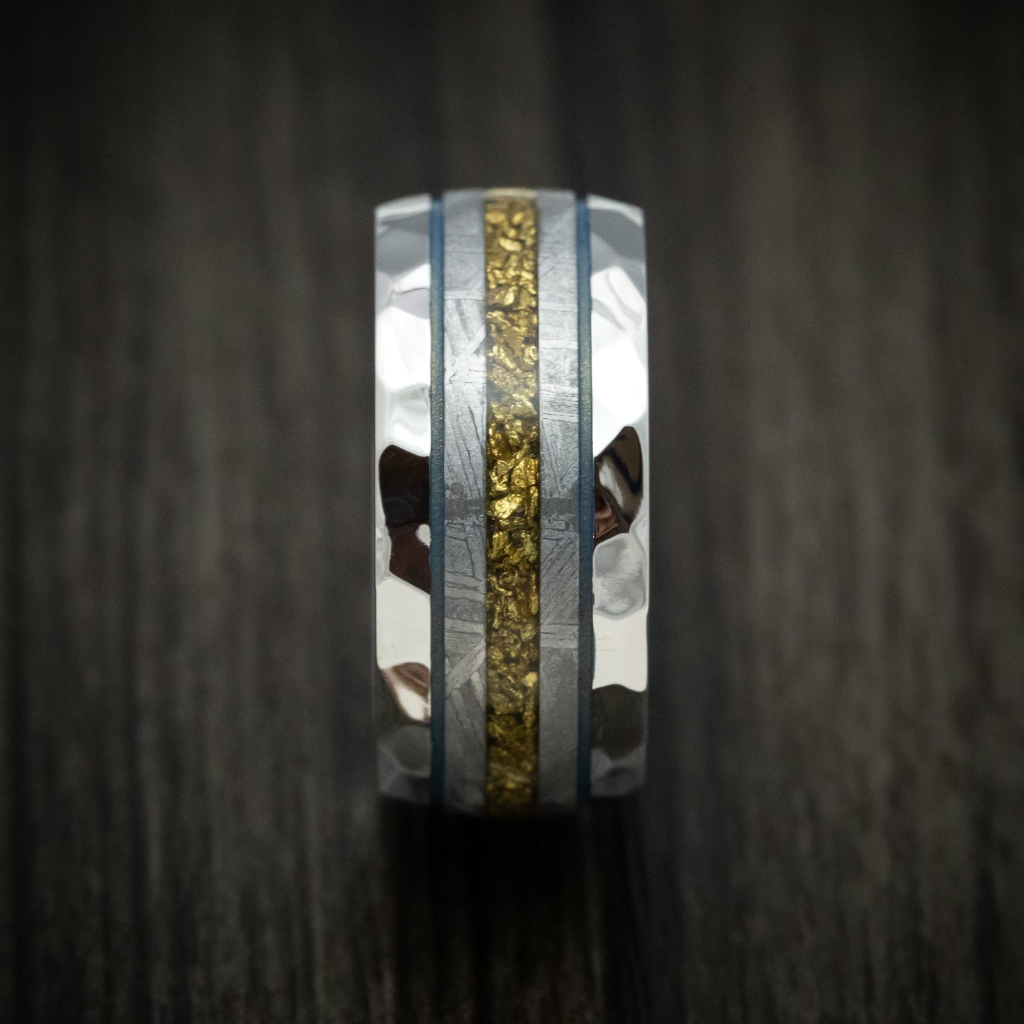 Cobalt Men's Ring with Gibeon Meteorite